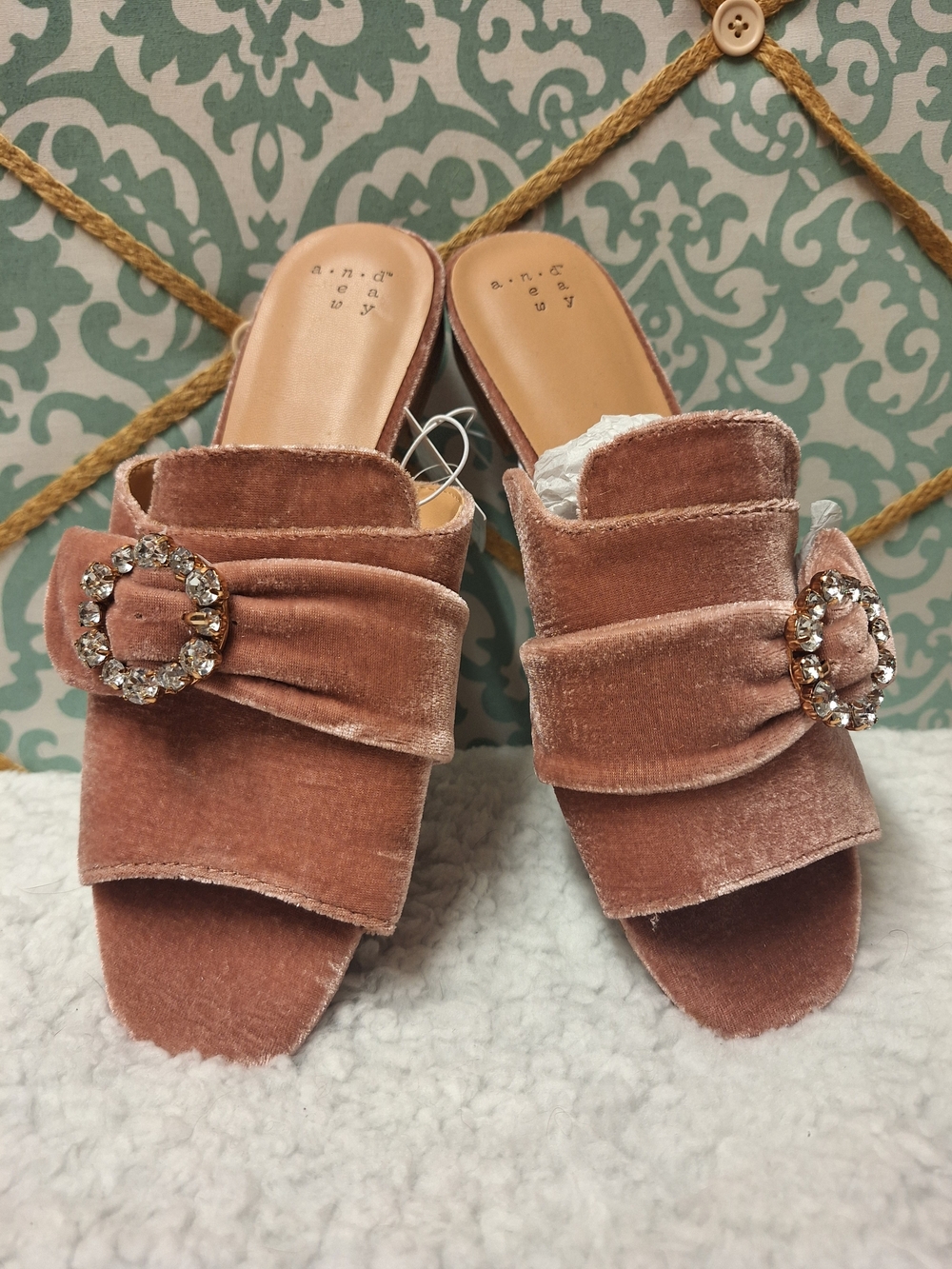 A New Day Womens Pink Velvet Slip-On Mule with Crystal Buckle 7